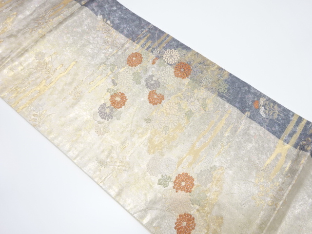 JAPANESE KIMONO / VINTAGE FUKURO OBI / SILK / WOVEN AUTUMN FLOWERS